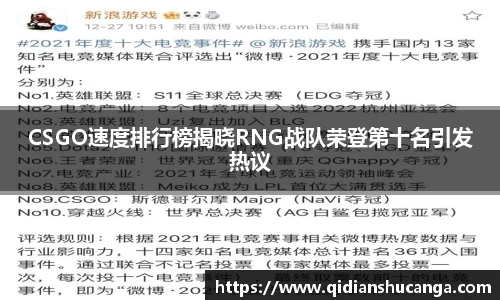 CSGO速度排行榜揭晓RNG战队荣登第十名引发热议